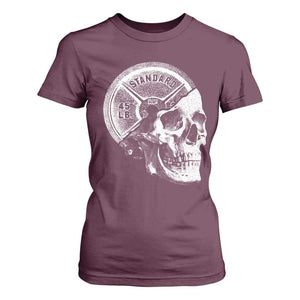 Skull 45 lbs Plate Weight Lifting Gym Workout T Shirt For Women TS11 Maroon Print Your Wear