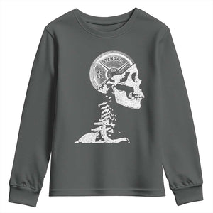 Funny Skeleton 45 lbs Plate Weight Lifting Gym Working Out Youth Sweatshirt TS11 Dark Heather Print Your Wear