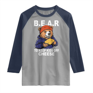 Funny Bear To Keep Kids Off Cheese Raglan Shirt TS11 Sport Gray Navy Print Your Wear