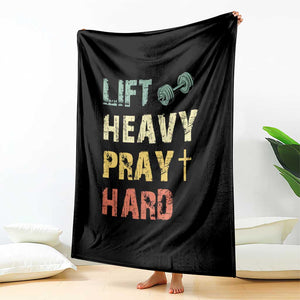 Lift Heavy Pray Hard Throw Blanket Christian Workout Jesus Gym Lifting Retro Cross TS11 Print Your Wear