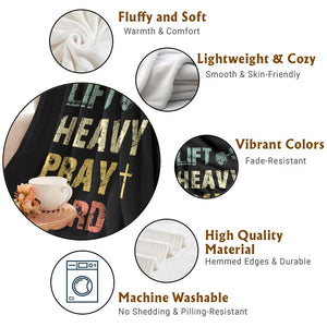 Lift Heavy Pray Hard Throw Blanket Christian Workout Jesus Gym Lifting Retro Cross TS11 Print Your Wear