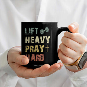 Lift Heavy Pray Hard Coffee Mug Christian Workout Jesus Gym Lifting Retro Cross TS11 Print Your Wear