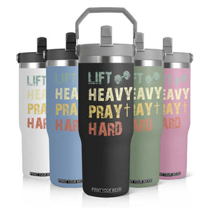Lift Heavy Pray Hard Flip Straw Tumbler Christian Workout Jesus Gym Lifting Retro Cross TS11 Print Your Wear