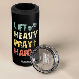 Lift Heavy Pray Hard 4 in 1 Can Cooler Tumbler Christian Workout Jesus Gym Lifting Retro Cross TS11 Print Your Wear