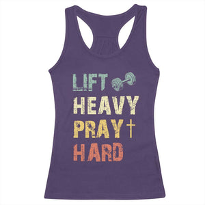 Lift Heavy Pray Hard Racerback Tank Top Christian Workout Jesus Gym Lifting Retro Cross TS11 Purple Print Your Wear