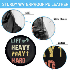Lift Heavy Pray Hard Spare Tire Cover Christian Workout Jesus Gym Lifting Retro Cross TS11 Print Your Wear