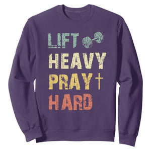 Lift Heavy Pray Hard Sweatshirt Christian Workout Jesus Gym Lifting Retro Cross TS11 Purple Print Your Wear