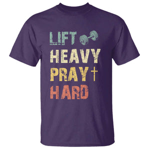 Lift Heavy Pray Hard T Shirt Christian Workout Jesus Gym Lifting Retro Cross TS11 Purple Print Your Wear