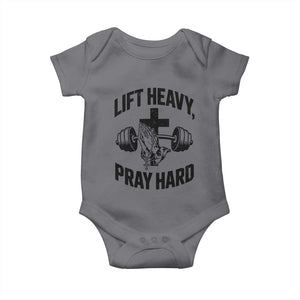 Lift Heavy Pray Hard Baby Onesie Christian Workout Jesus Gym Lifting TS11 Charcoal Print Your Wear