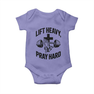 Lift Heavy Pray Hard Baby Onesie Christian Workout Jesus Gym Lifting TS11 Violet Print Your Wear