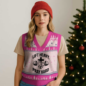 Lift Heavy Pray Hard V-Neck Knit Sweater Vest Christian Workout Jesus Gym Lifting TS11 Hot Pink Print Your Wear