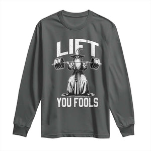 Funny Lift You Fools Long Sleeve Shirt Swole Wizard Weightlifting Bodybuilding Gym Fitness TS11 Dark Heather Print Your Wear