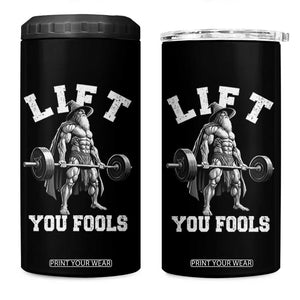 Funny Lift You Fools 4 in 1 Can Cooler Tumbler Swole Wizard Weightlifting Bodybuilding Gym TS11 One Size: 16 oz Black Print Your Wear