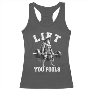 Funny Lift You Fools Racerback Tank Top Swole Wizard Weightlifting Bodybuilding Gym TS11 Dark Heather Print Your Wear