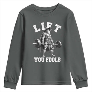 Funny Lift You Fools Youth Sweatshirt Swole Wizard Weightlifting Bodybuilding Gym TS11 Dark Heather Print Your Wear