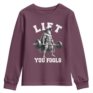 Funny Lift You Fools Youth Sweatshirt Swole Wizard Weightlifting Bodybuilding Gym TS11 Maroon Print Your Wear