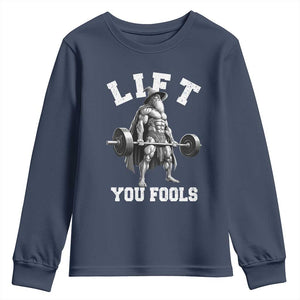 Funny Lift You Fools Youth Sweatshirt Swole Wizard Weightlifting Bodybuilding Gym TS11 Navy Print Your Wear