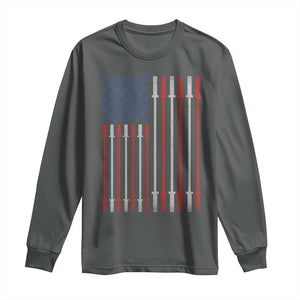 Fitness Gym Barbell Powerlifting Patriotic American Flag Long Sleeve Shirt TS11 Dark Heather Print Your Wear