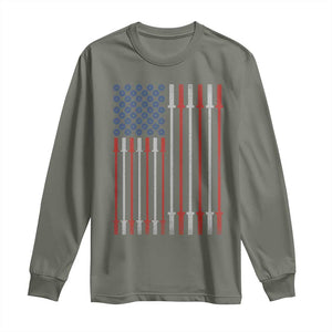 Fitness Gym Barbell Powerlifting Patriotic American Flag Long Sleeve Shirt TS11 Military Green Print Your Wear