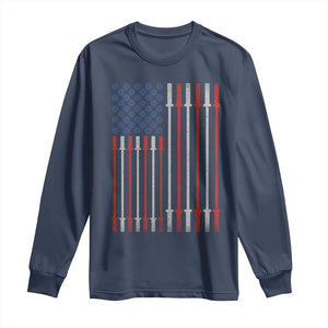 Fitness Gym Barbell Powerlifting Patriotic American Flag Long Sleeve Shirt TS11 Navy Print Your Wear