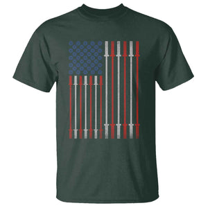 Fitness Gym Barbell Powerlifting Patriotic American Flag T Shirt TS11 Dark Forest Green Print Your Wear
