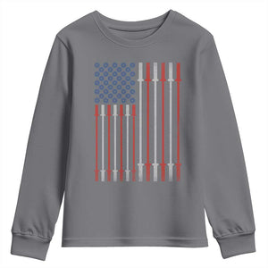 Fitness Gym Barbell Powerlifting Patriotic American Flag Youth Sweatshirt TS11 Charcoal Print Your Wear