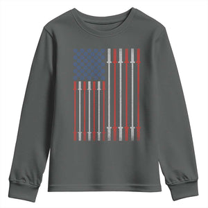 Fitness Gym Barbell Powerlifting Patriotic American Flag Youth Sweatshirt TS11 Dark Heather Print Your Wear