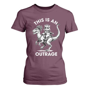 Dungeon Cat This Is An Outrage T Shirt For Women Funny Princess Cat Riding Dinosaur TS11 Maroon Print Your Wear