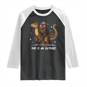 Dungeon Cat This Is An Outrage Raglan Shirt Funny Princess Kitten Dinosaur TS11 Black White Print Your Wear