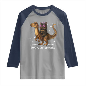 Dungeon Cat This Is An Outrage Raglan Shirt Funny Princess Kitten Dinosaur TS11 Sport Gray Navy Print Your Wear