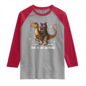 Dungeon Cat This Is An Outrage Raglan Shirt Funny Princess Kitten Dinosaur TS11 Sport Gray Red Print Your Wear