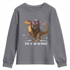 Dungeon Cat This Is An Outrage Youth Sweatshirt Funny Princess Kitten Dinosaur TS11 Charcoal Print Your Wear