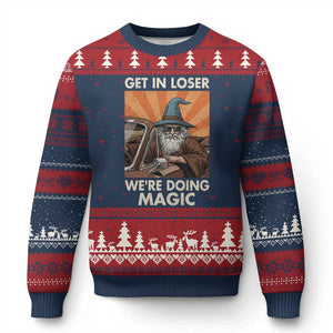 Funny Wizard RPG Gamer Ugly Christmas Sweater Get In Loser We Are Doing Magic TS11 Navy Red Print Your Wear