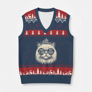 Dungeon Cat This Is An Outrage V-Neck Knit Sweater Vest Funny Princess Kitten TS11 Navy Red Print Your Wear