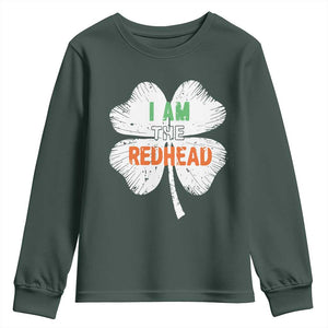 Funny Irish St Patrick's Day I Am The Redhead Youth Sweatshirt Vintage Clover Shamrock TS11 Dark Forest Green Print Your Wear