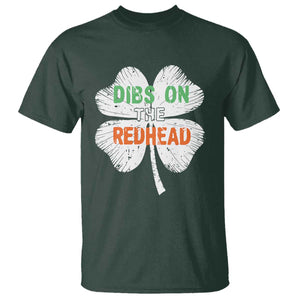 Funny Irish St Patrick's Day Dibs On The Redhead T Shirt Vintage Clover Shamrock TS11 Dark Forest Green Print Your Wear