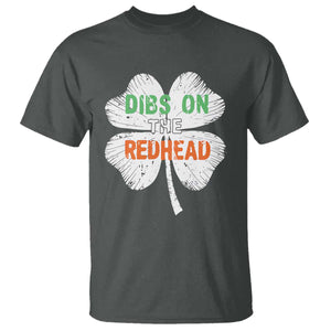 Funny Irish St Patrick's Day Dibs On The Redhead T Shirt Vintage Clover Shamrock TS11 Dark Heather Print Your Wear