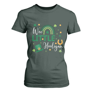 Funny Wee Little Hooligan T Shirt For Women St Patrick's Day Shamrock Rainbow TS11 Dark Forest Green Print Your Wear
