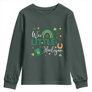 Funny Wee Little Hooligan Youth Sweatshirt St Patrick's Day Shamrock Rainbow TS11 Dark Forest Green Print Your Wear