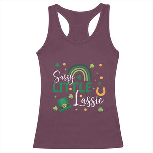 Funny Sassy Little Lassie Racerback Tank Top St Patrick's Day Shamrock Rainbow TS11 Maroon Print Your Wear