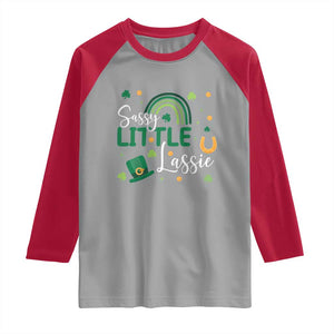 Funny Sassy Little Lassie Raglan Shirt St Patrick's Day Shamrock Rainbow TS11 Sport Gray Red Print Your Wear