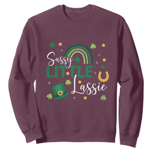 Funny Sassy Little Lassie Sweatshirt St Patrick's Day Shamrock Rainbow TS11 Maroon Print Your Wear