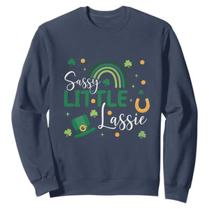 Funny Sassy Little Lassie Sweatshirt St Patrick's Day Shamrock Rainbow TS11 Navy Print Your Wear