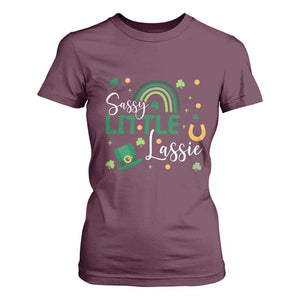 Funny Sassy Little Lassie T Shirt For Women St Patrick's Day Shamrock Rainbow TS11 Maroon Print Your Wear