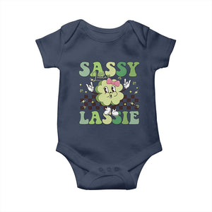 Funny St Patrick's Day Sassy Little Lassie Baby Onesie Retro Groovy Clover TS11 Navy Print Your Wear