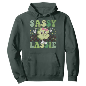 Funny St Patrick's Day Sassy Little Lassie Hoodie Retro Groovy Clover TS11 Dark Forest Green Print Your Wear