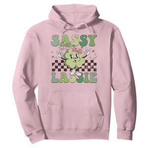 Funny St Patrick's Day Sassy Little Lassie Hoodie Retro Groovy Clover TS11 Light Pink Print Your Wear