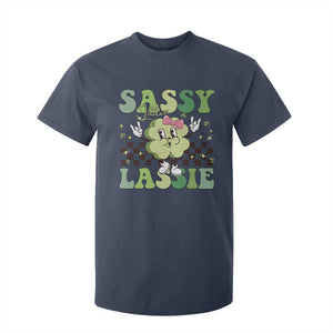 Funny St Patrick's Day Sassy Little Lassie T Shirt For Kid Retro Groovy Clover TS11 Navy Print Your Wear