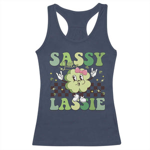 Funny St Patrick's Day Sassy Little Lassie Racerback Tank Top Retro Groovy Clover TS11 Navy Print Your Wear