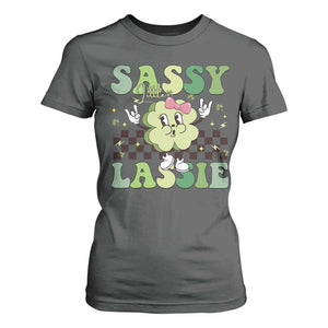 Funny St Patrick's Day Sassy Little Lassie T Shirt For Women Retro Groovy Clover TS11 Dark Heather Print Your Wear